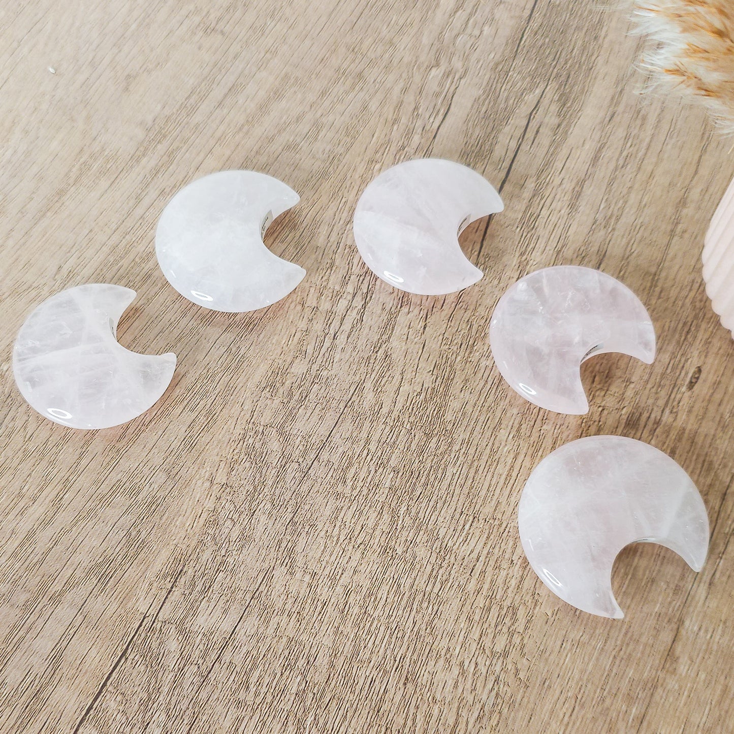 Rose Quartz Moon Carving