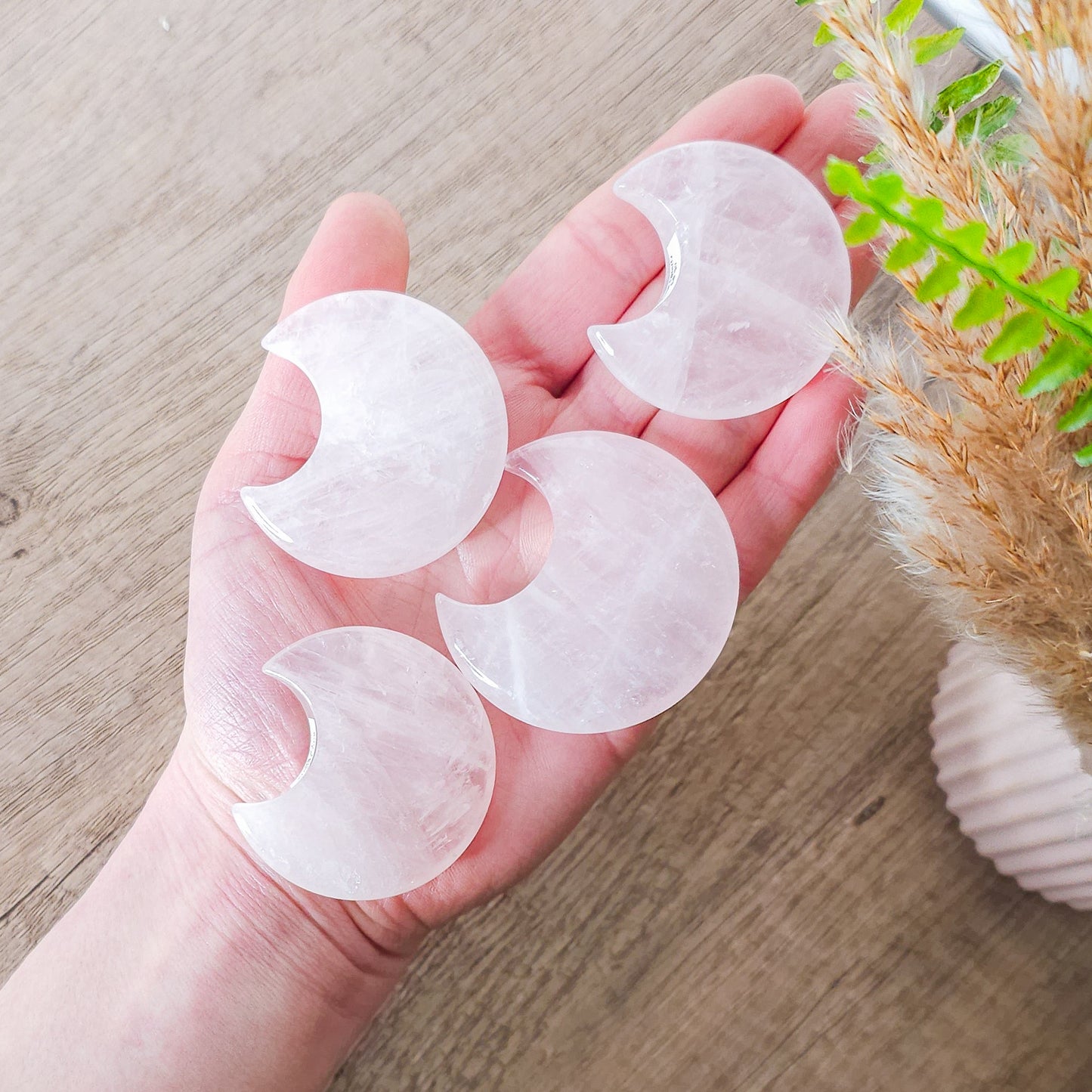 Rose Quartz Moon Carving