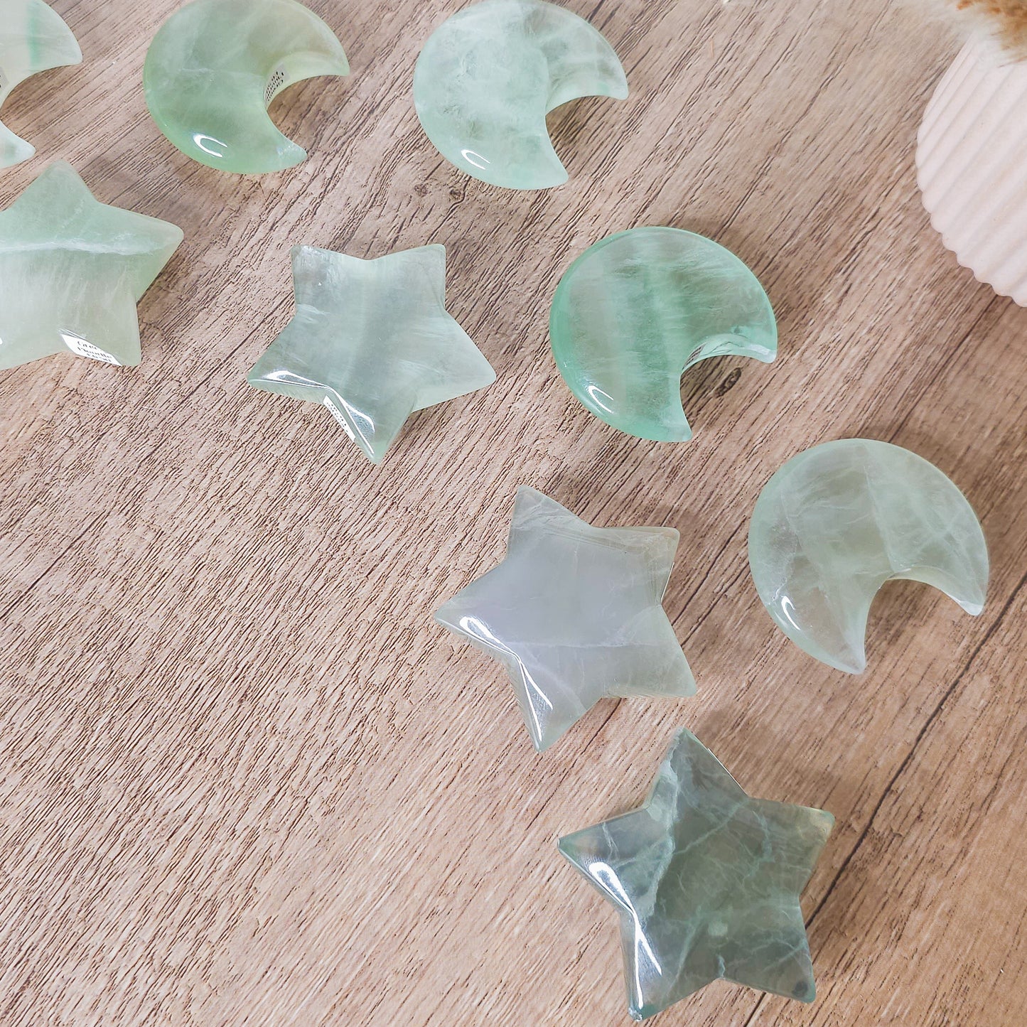 Green Fluorite Moon and Star Carvings