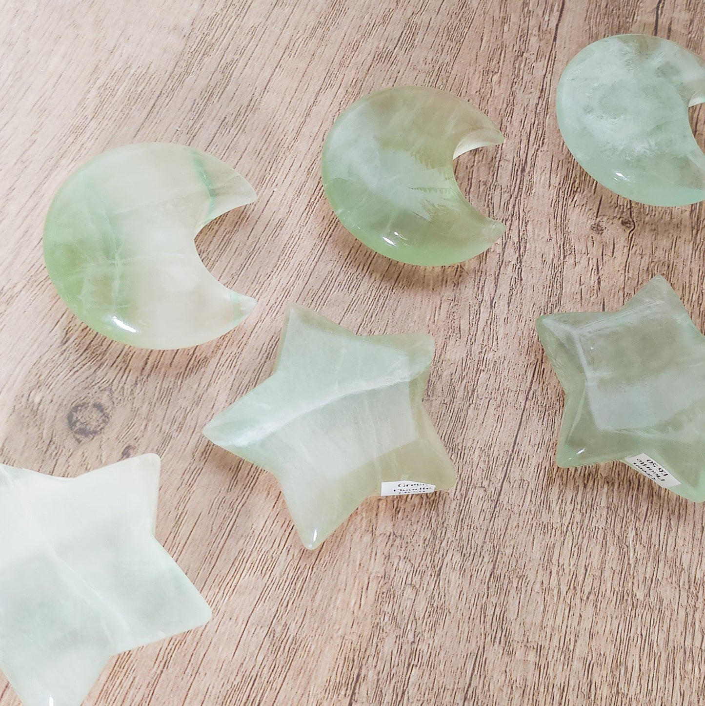 Green Fluorite Moon and Star Carvings