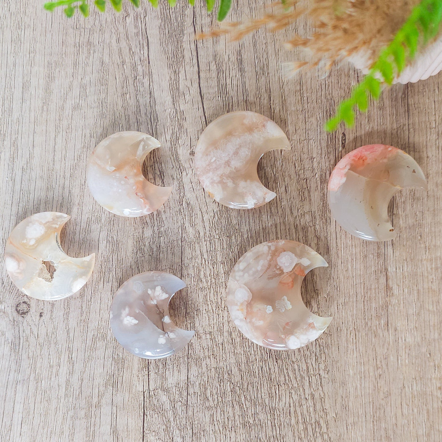 Flower Agate Moon Carvings