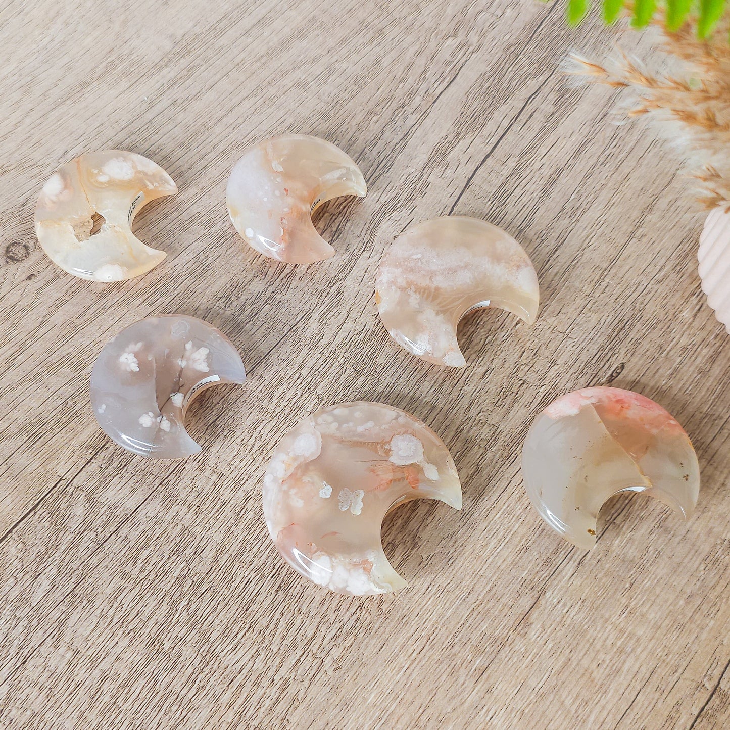 Flower Agate Moon Carvings