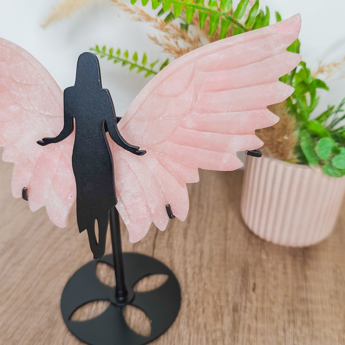 Pink Opal Angel Wings on the stand