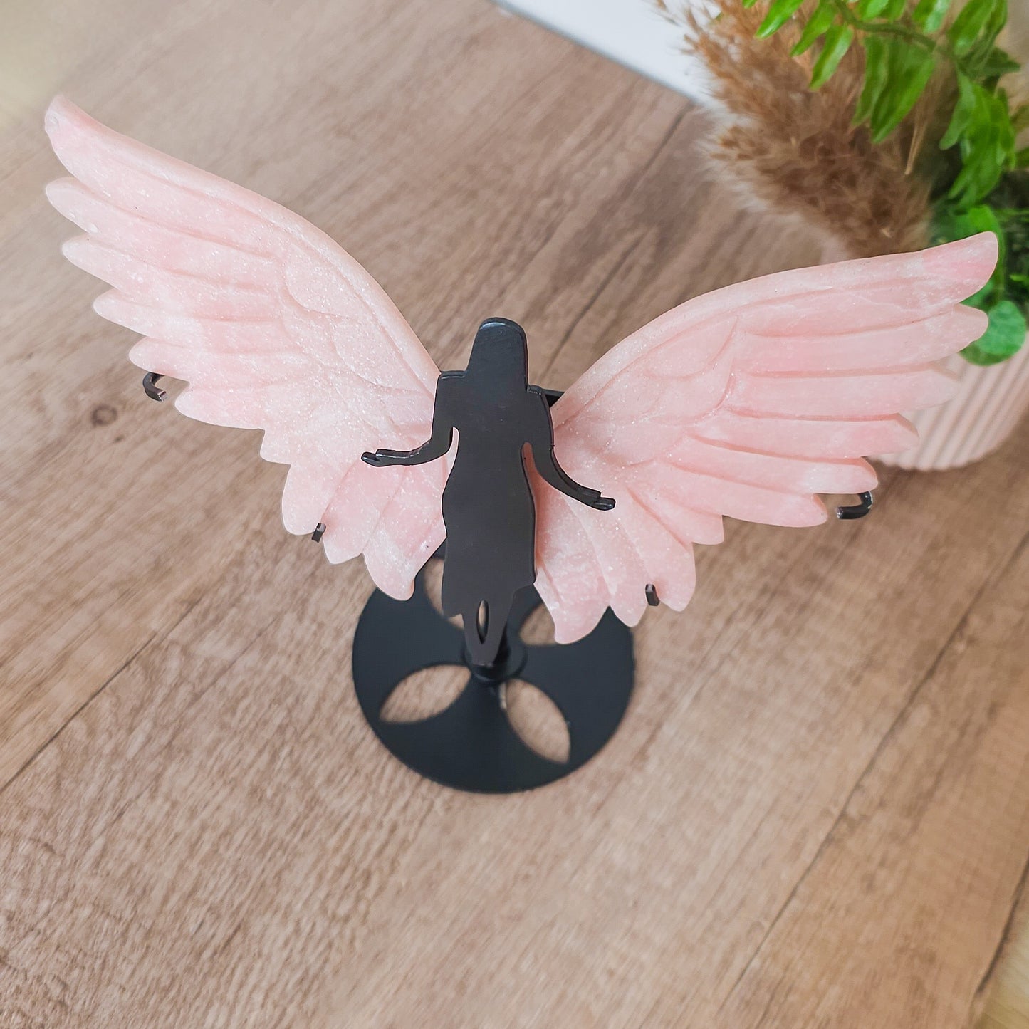 Pink Opal Angel Wings on the stand