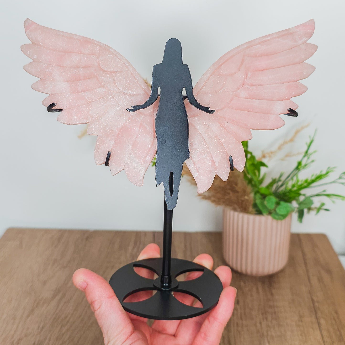 Pink Opal Angel Wings on the stand
