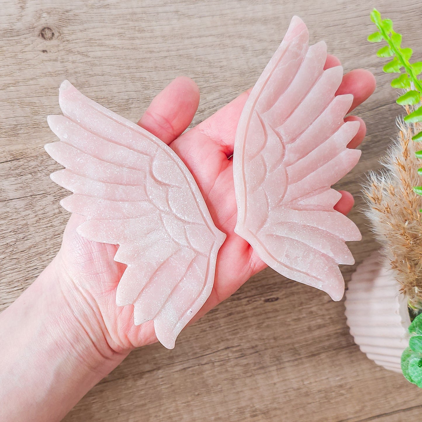 Pink Opal Angel Wings on the stand