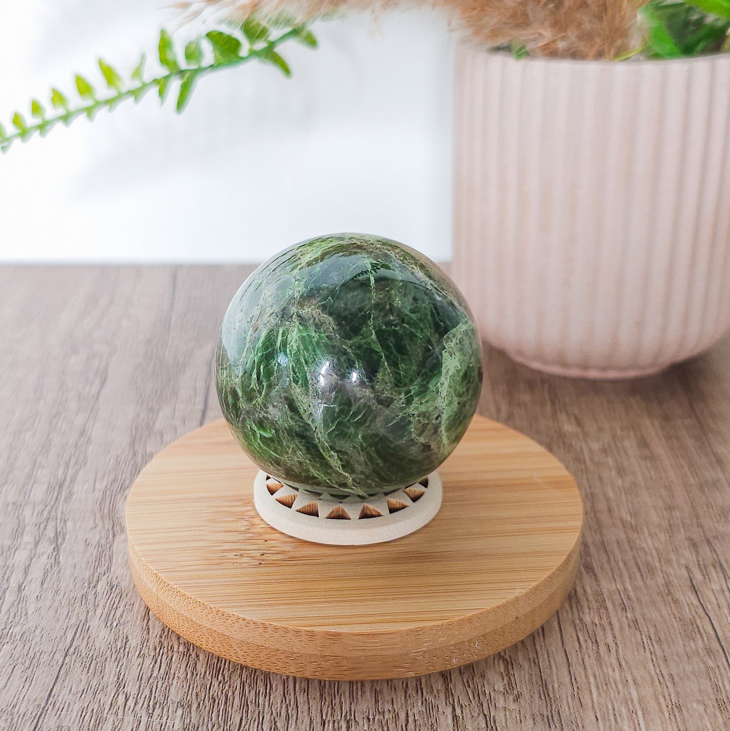 Green Apatite Sphere with stand