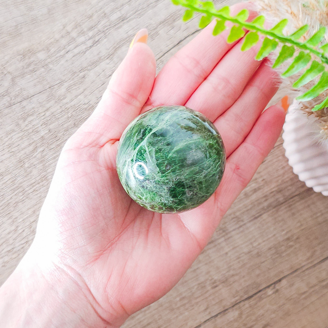 Green Apatite Sphere with stand