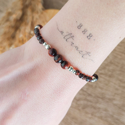 Handmade Bracelet with Red Tiger's Eye and 925 Silver Beads