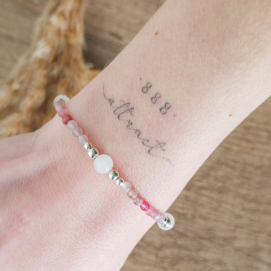 Handmade Bracelet with Rose Quartz, Pink Tourmaline and 925 Silver Beads