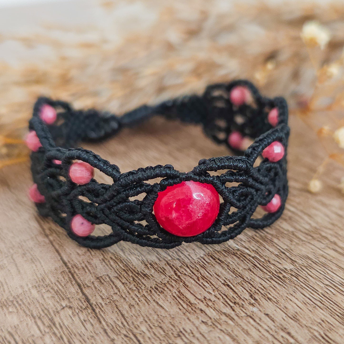 Handmade Macrame Bracelet with Rhodonite