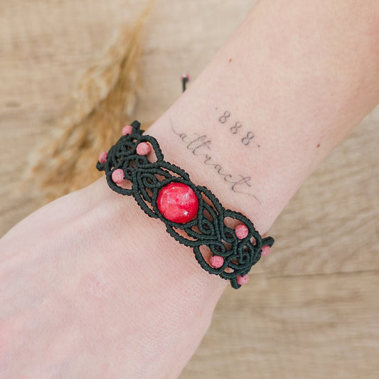 Handmade Macrame Bracelet with Rhodonite