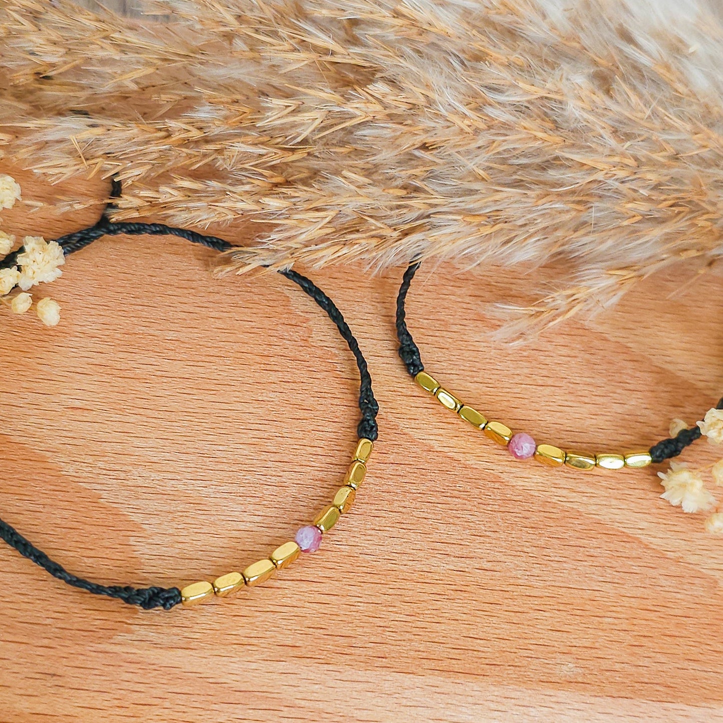 Handmade Bracelet with Gold Plated Hematite and Pink Tourmaline