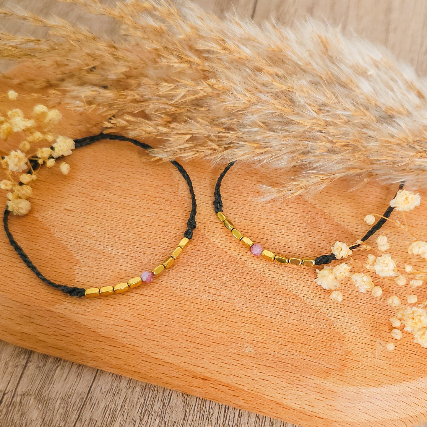 Handmade Bracelet with Gold Plated Hematite and Pink Tourmaline