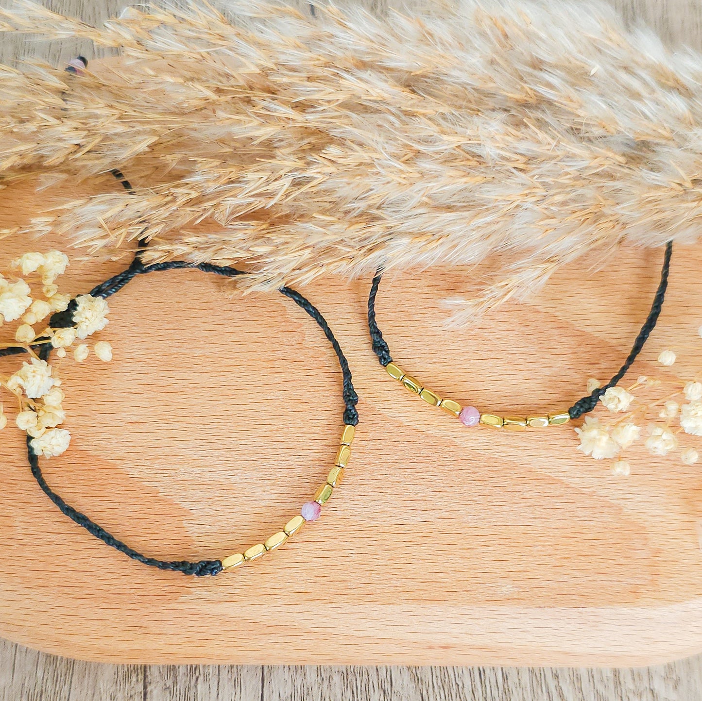 Handmade Bracelet with Gold Plated Hematite and Pink Tourmaline