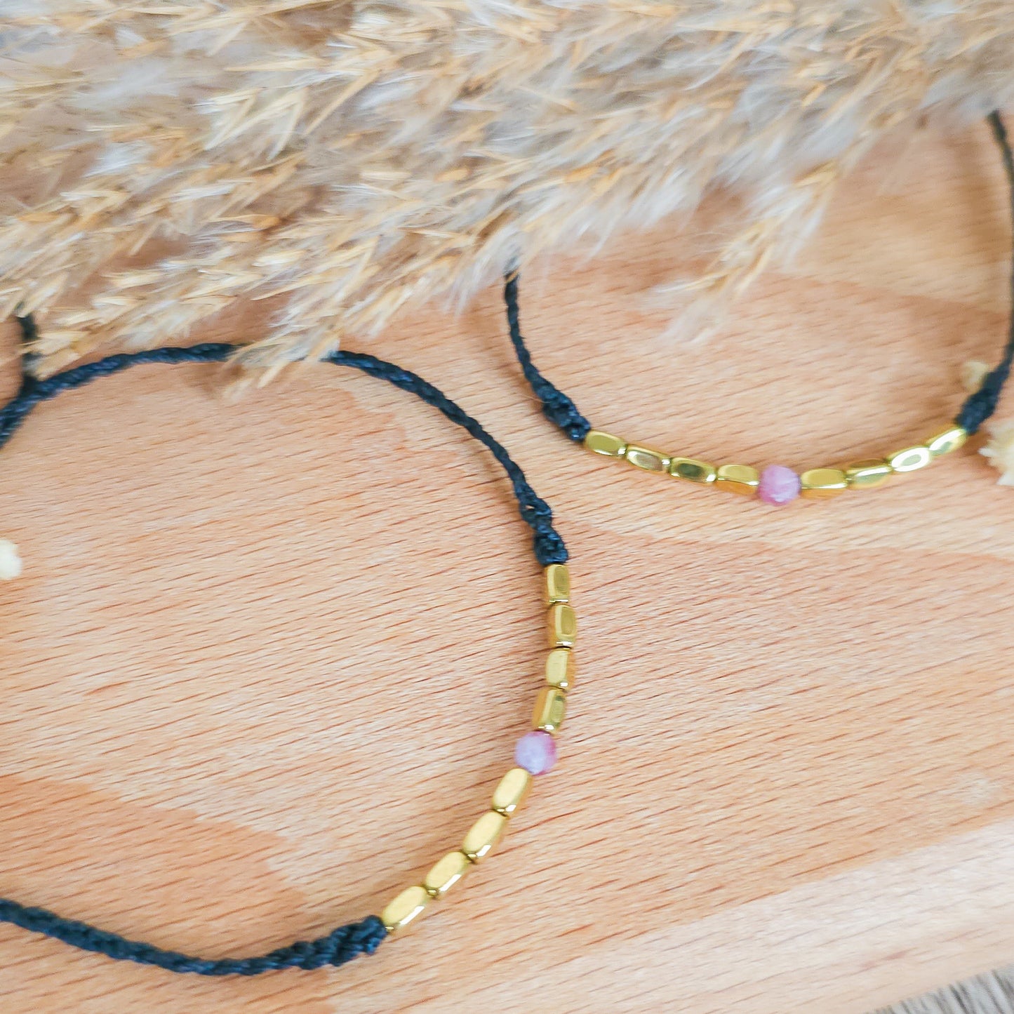 Handmade Bracelet with Gold Plated Hematite and Pink Tourmaline
