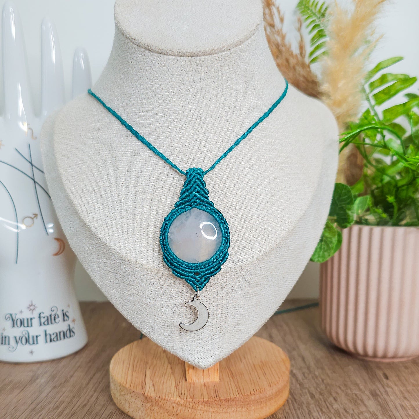 Handmade Rose Quartz Lunar Necklace