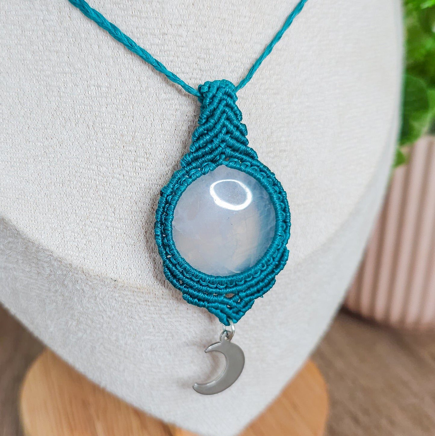 Handmade Rose Quartz Lunar Necklace