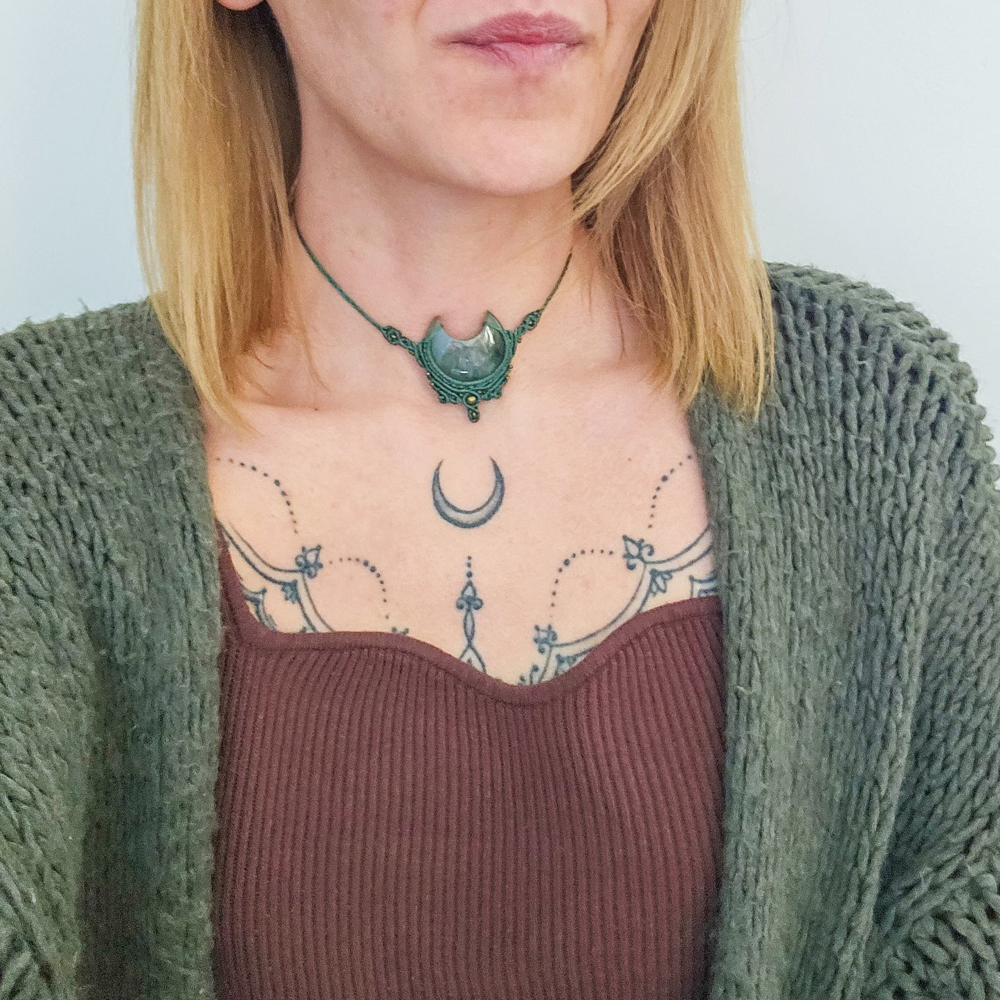 Handmade Bloodstone Moon Necklace