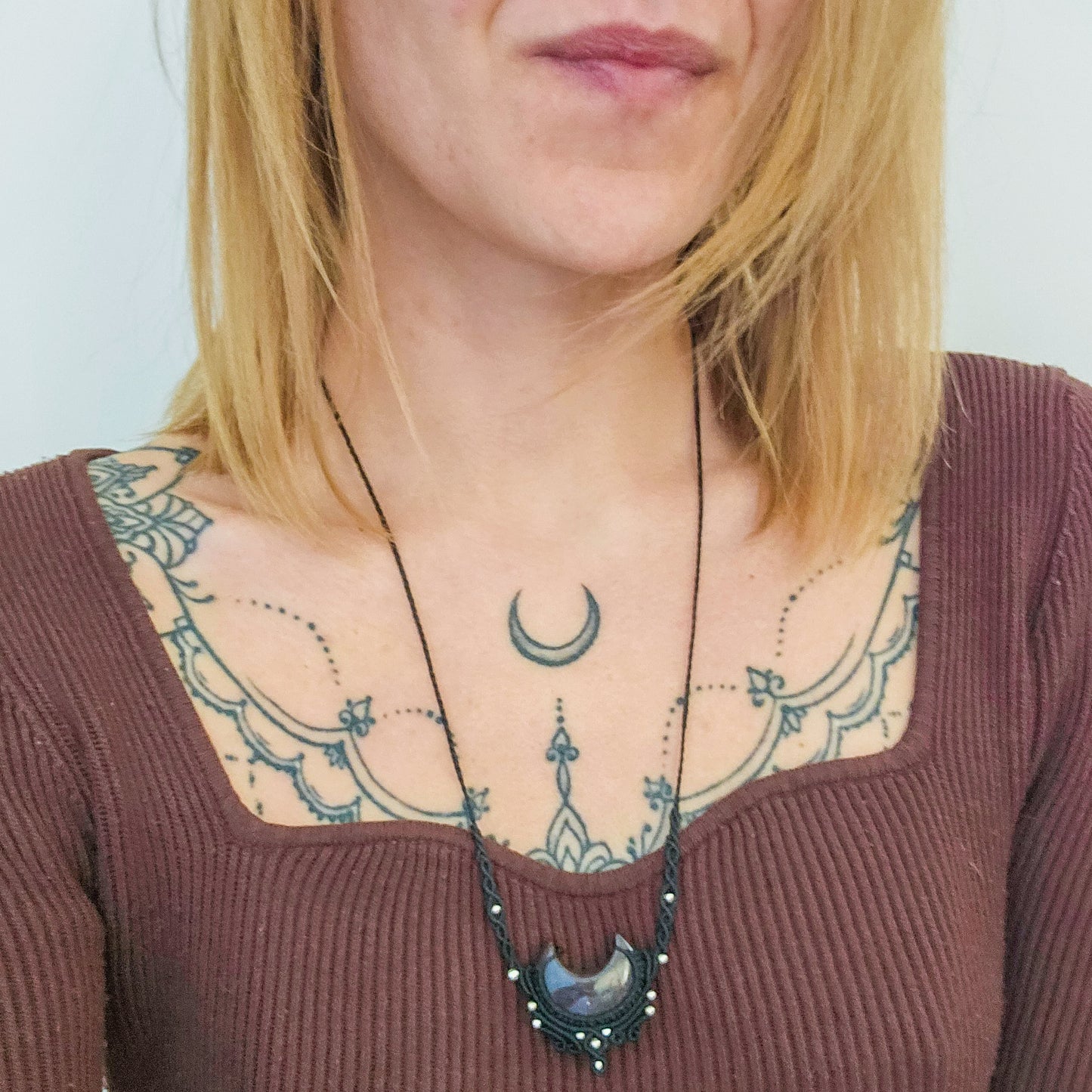 Handmade Red Jasper in Hematite Moon Necklace