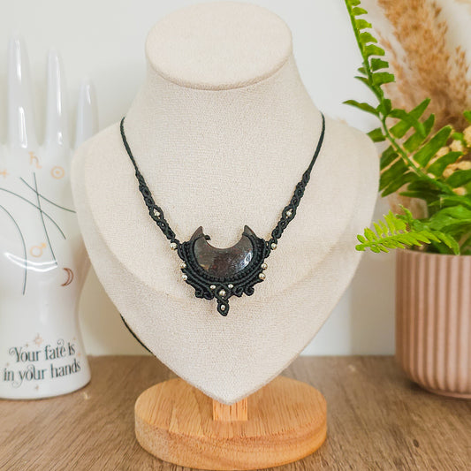 Handmade Red Jasper in Hematite Moon Necklace