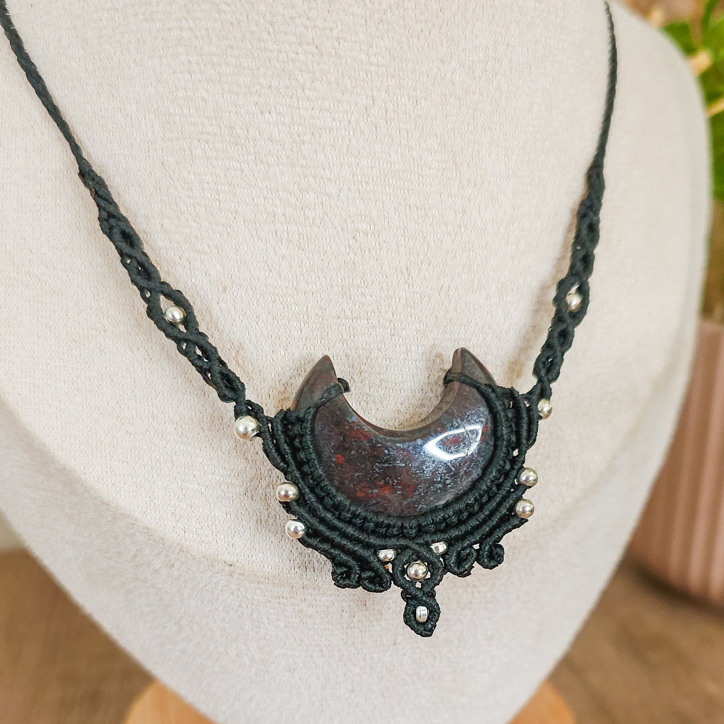 Handmade Red Jasper in Hematite Moon Necklace