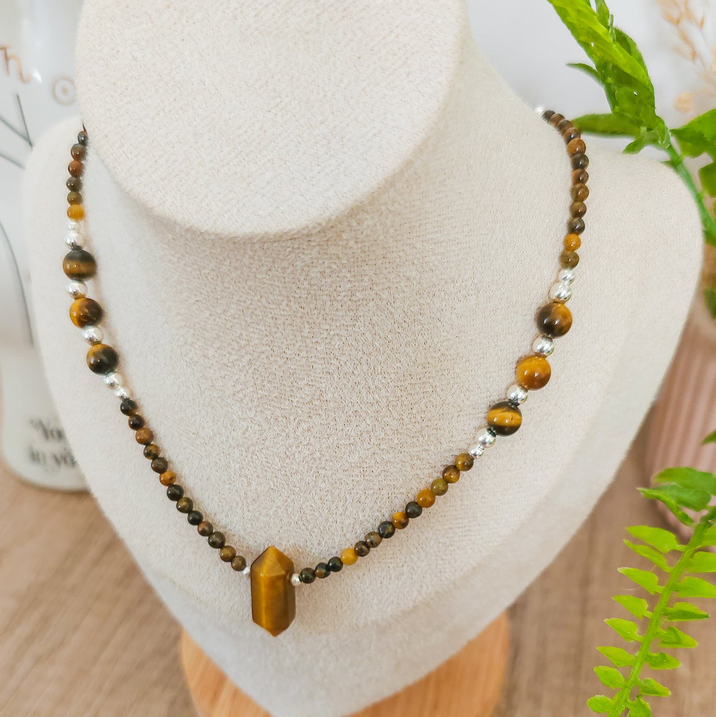 Handmade Necklace with Tiger's Eye and 925 Silver Beads
