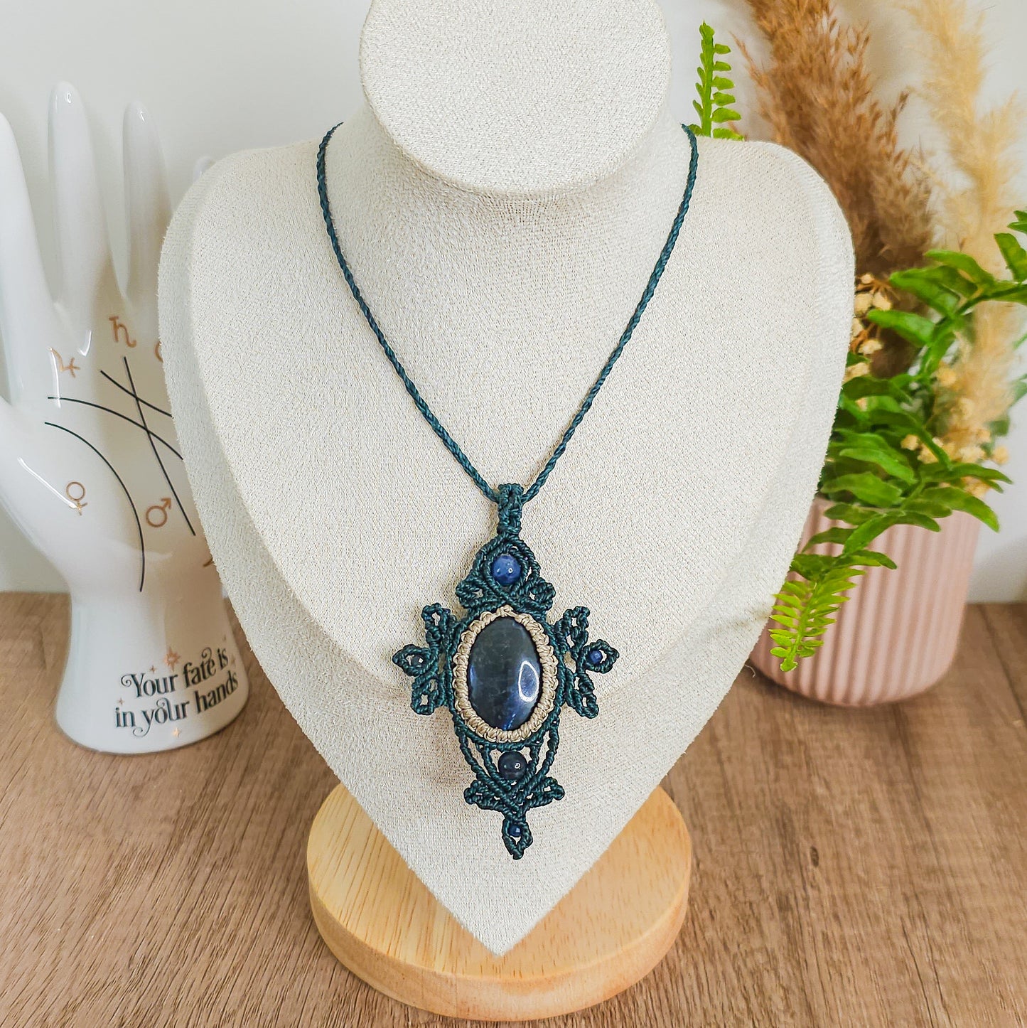Handmade Micromacrame Amulet Necklace with Sodalite
