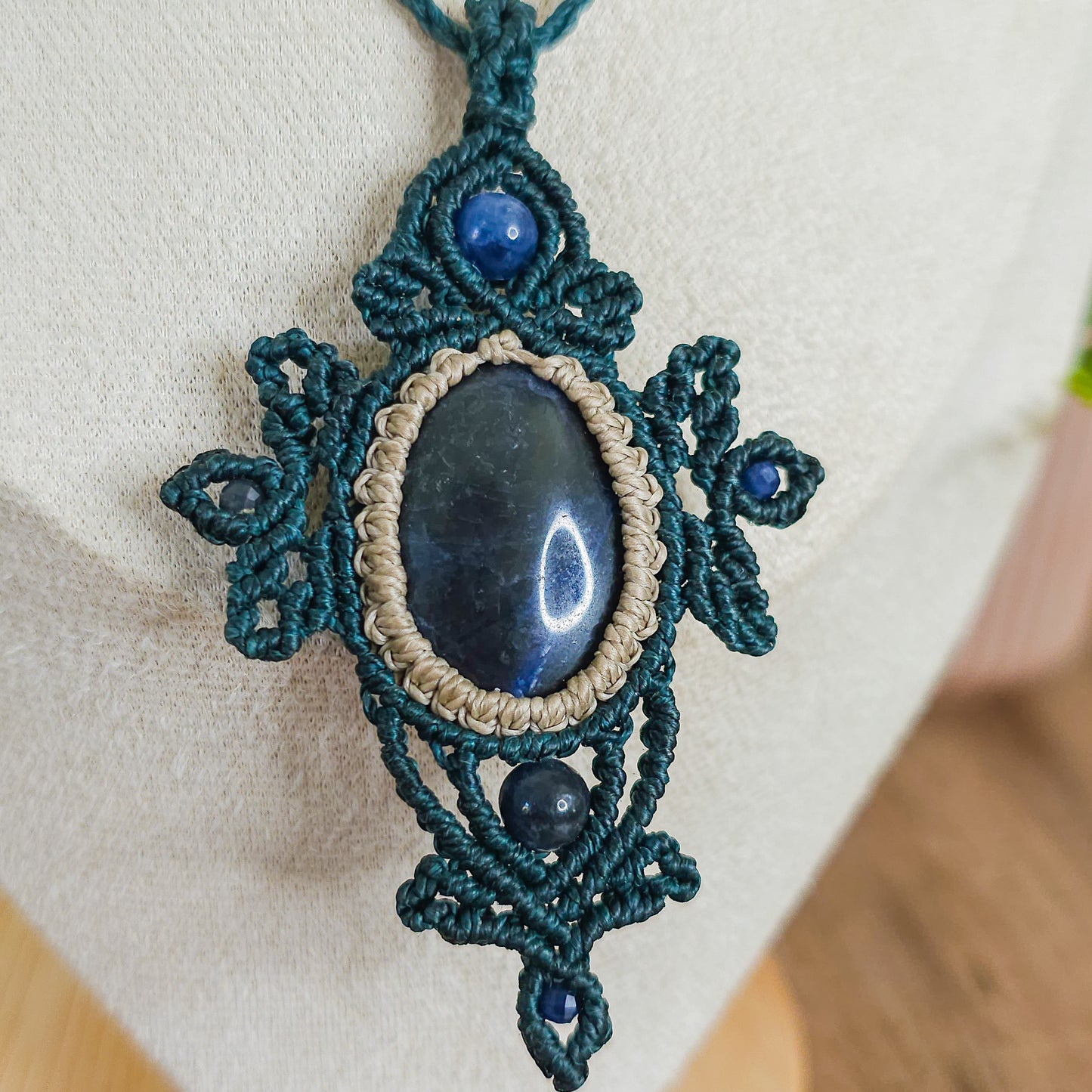 Handmade Micromacrame Amulet Necklace with Sodalite
