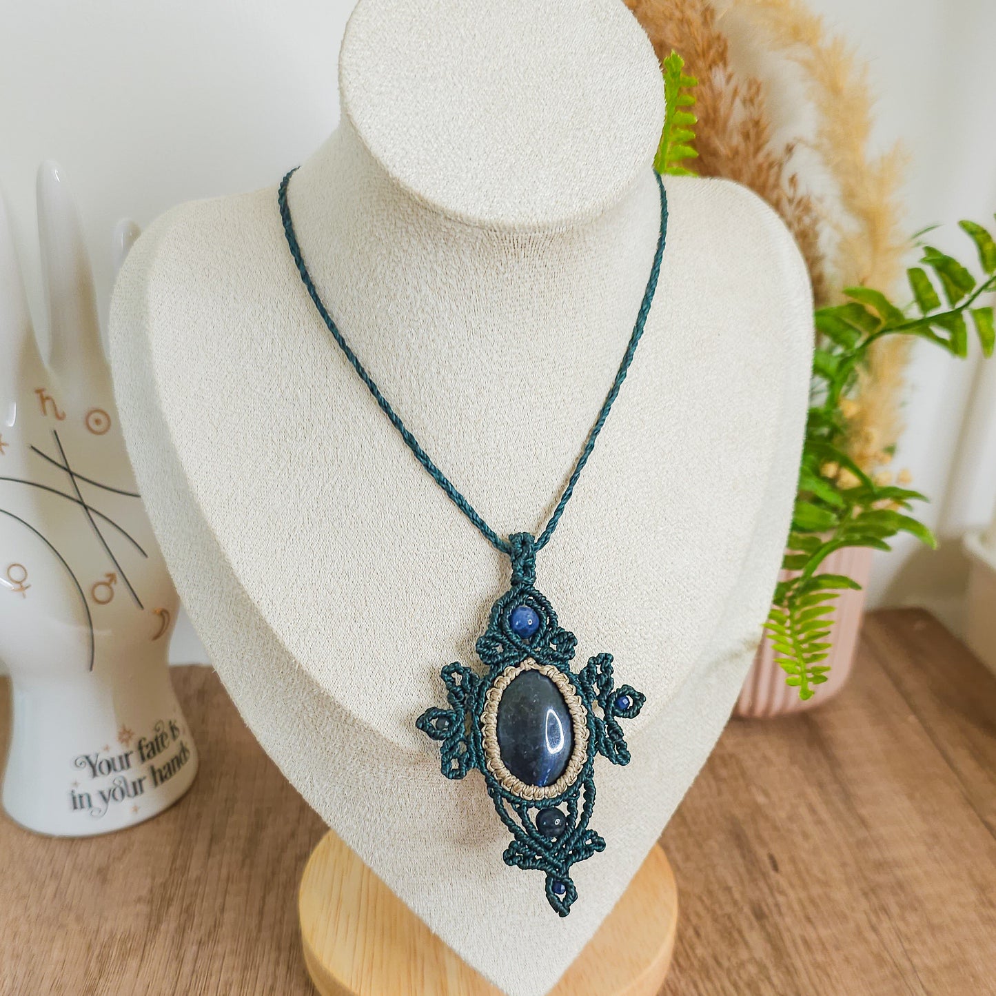 Handmade Micromacrame Amulet Necklace with Sodalite