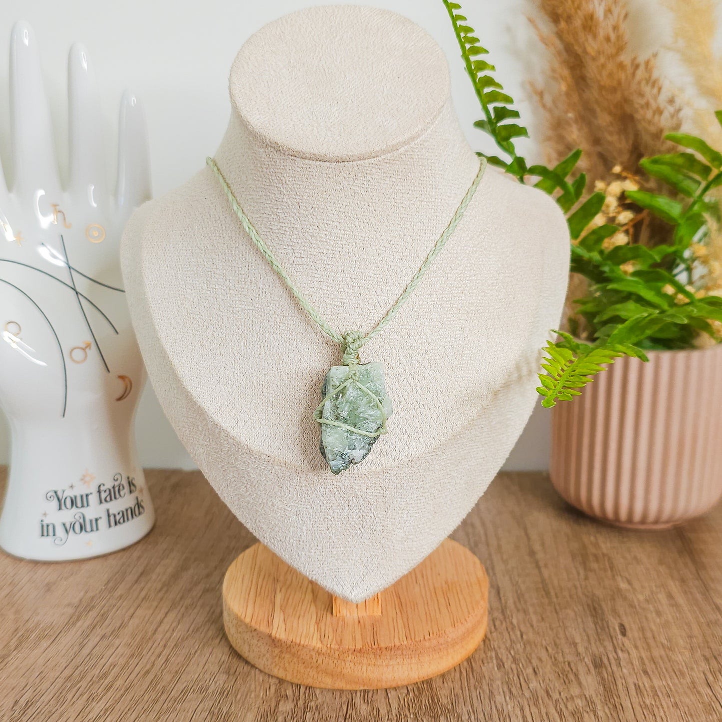 Handmade Necklace With Raw Prehnite Cluster