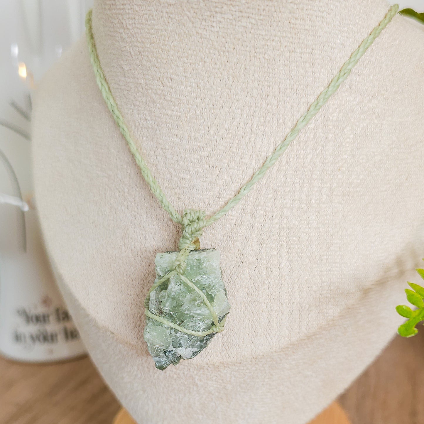 Handmade Necklace With Raw Prehnite Cluster