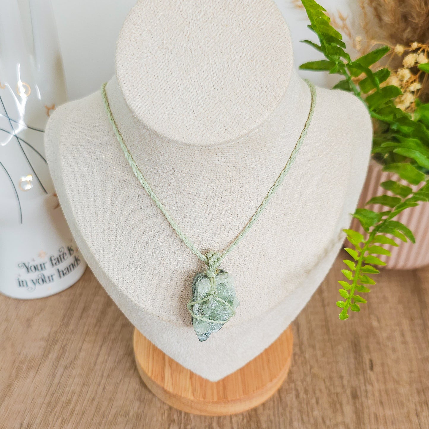 Handmade Necklace With Raw Prehnite Cluster