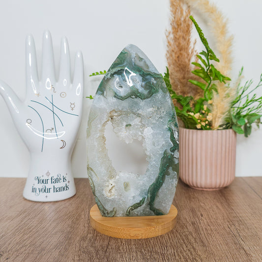 Moss Agate with Druzy Quartz Free-Form