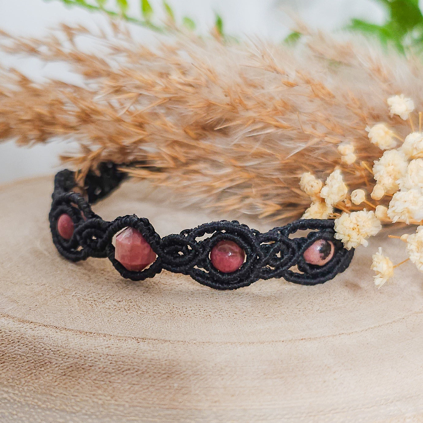Handmade Macrame Bracelet with Rhodonite