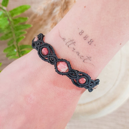 Handmade Macrame Bracelet with Rhodonite