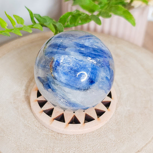 Very High Quality Blue Kyanite in Clear Quartz Sphere
