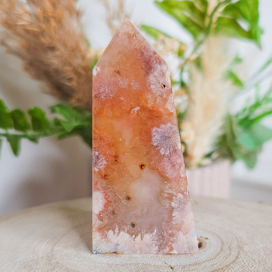 Flower Agate Tower with Pyrite Inclusions