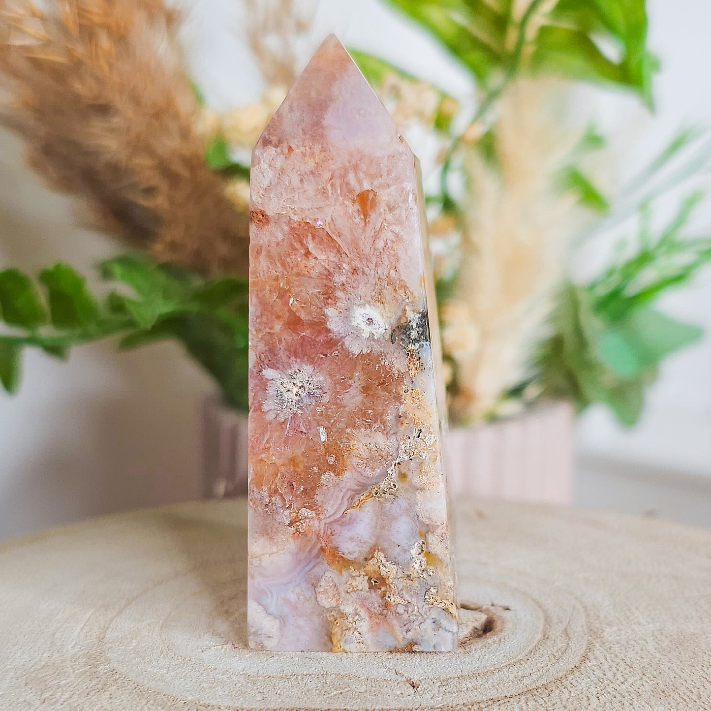 Flower Agate Tower with Pyrite Inclusions