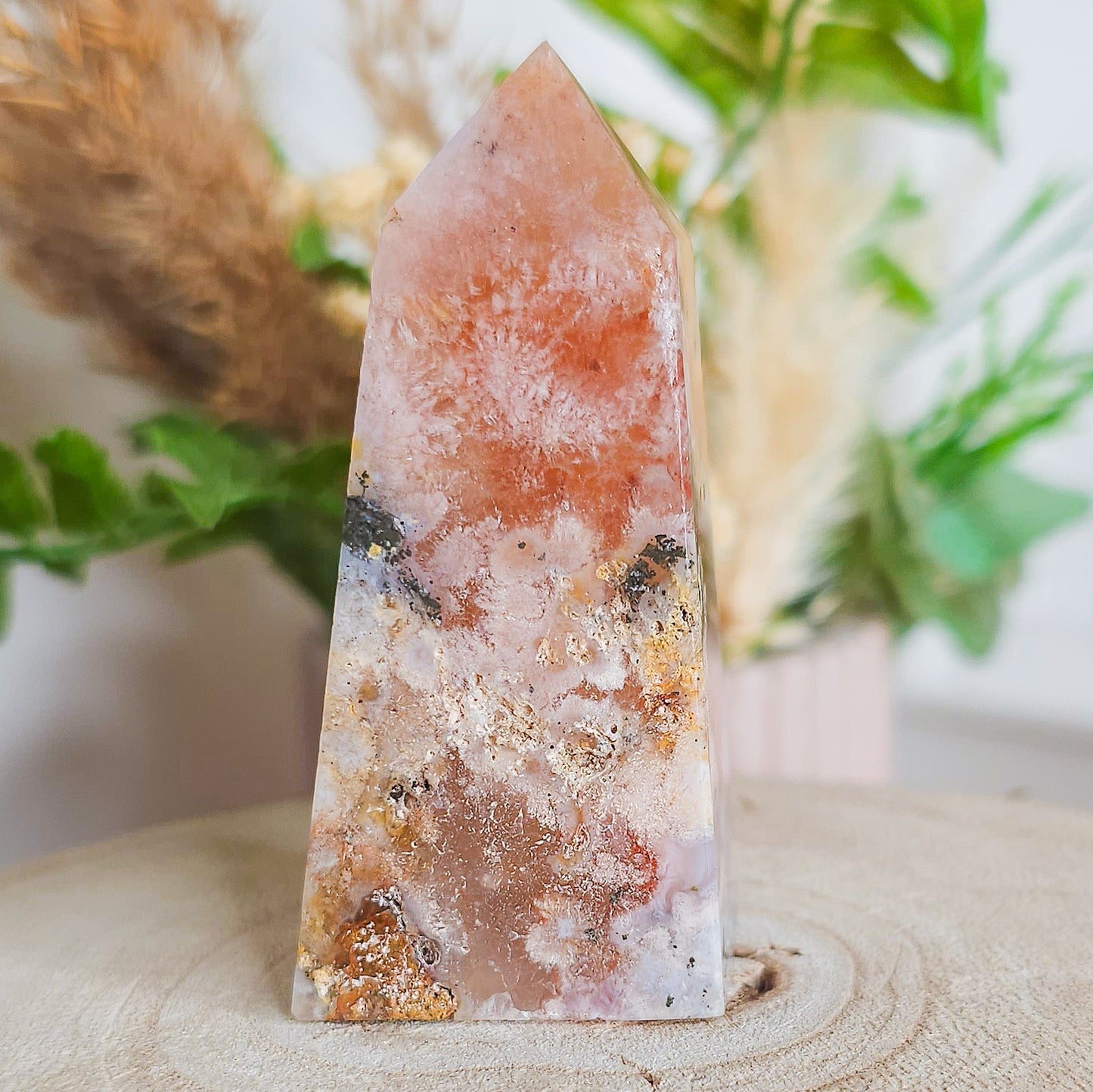 Flower Agate Tower with Pyrite Inclusions
