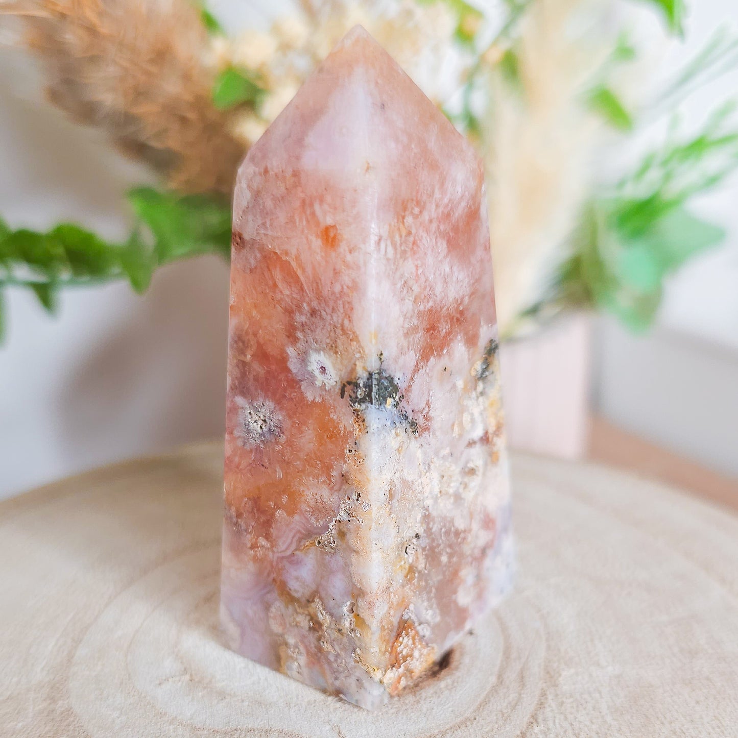 Flower Agate Tower with Pyrite Inclusions