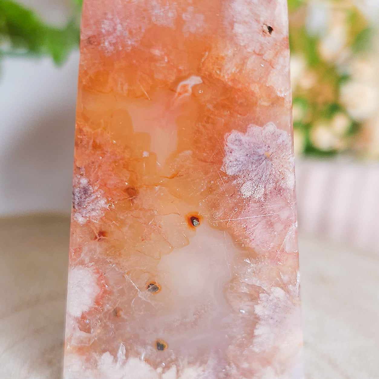 Flower Agate Tower with Pyrite Inclusions