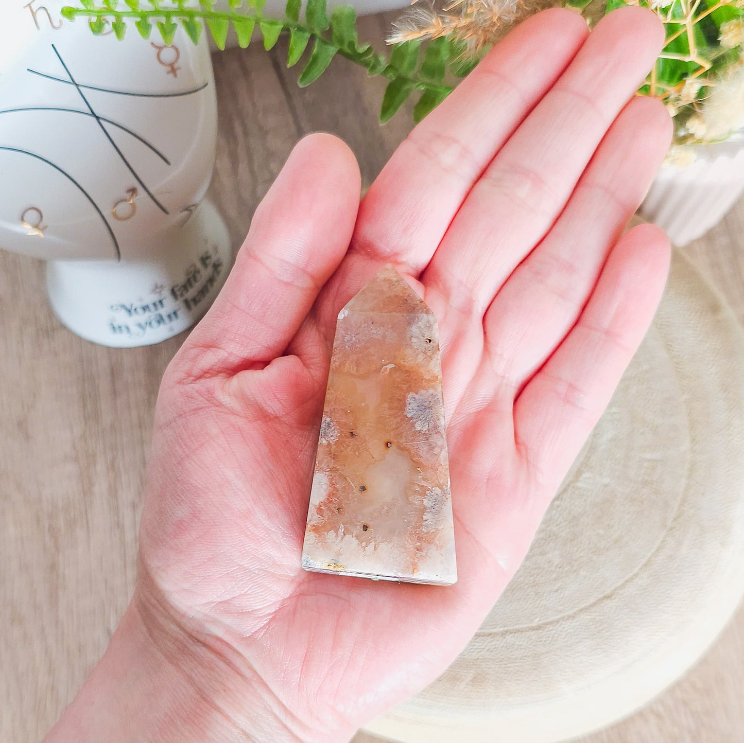 Flower Agate Tower with Pyrite Inclusions