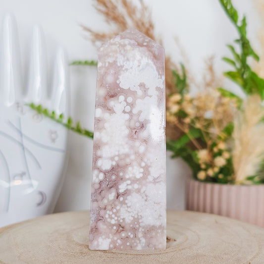 Pink Amethyst with Flower Agate and Quartz Tower