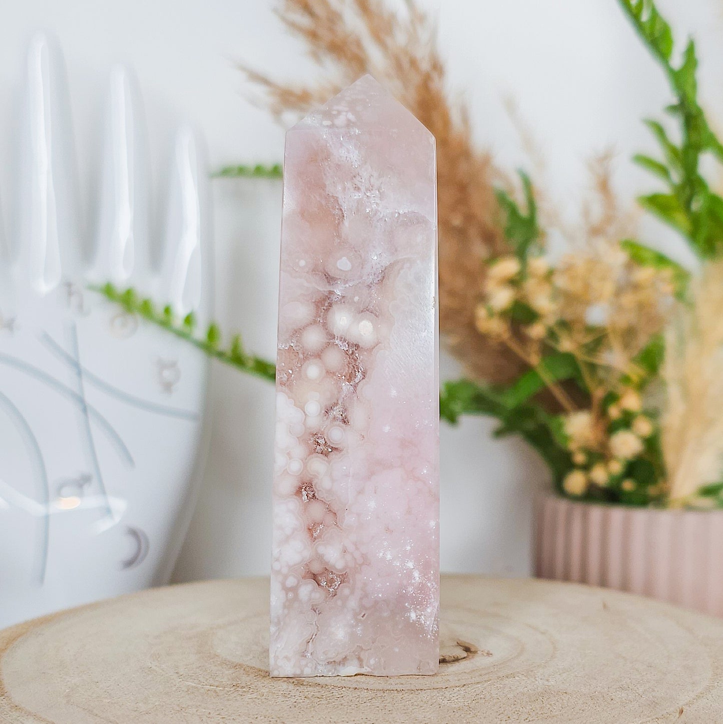 Pink Amethyst with Flower Agate and Quartz Tower