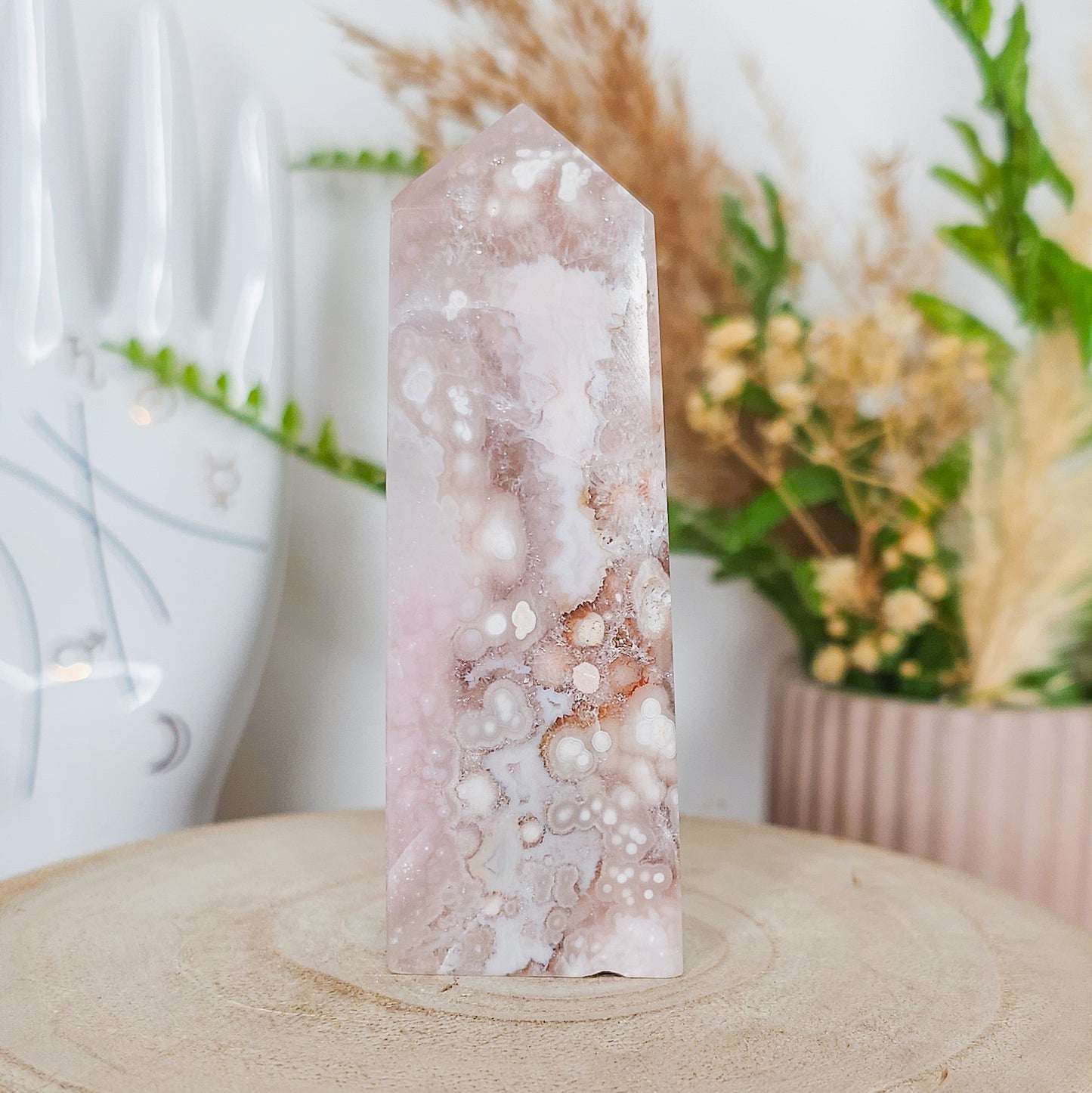 Pink Amethyst with Flower Agate and Quartz Tower