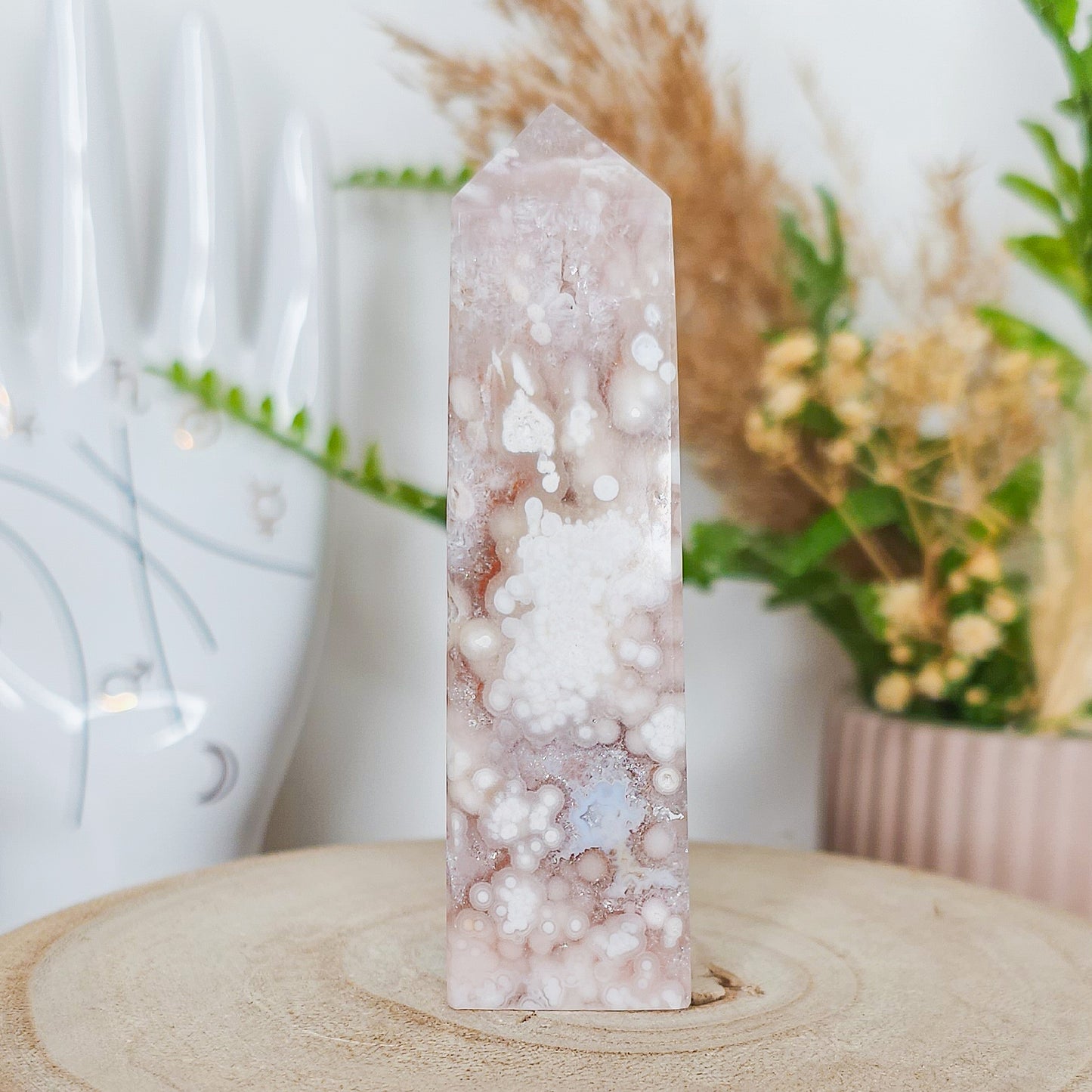 Pink Amethyst with Flower Agate and Quartz Tower