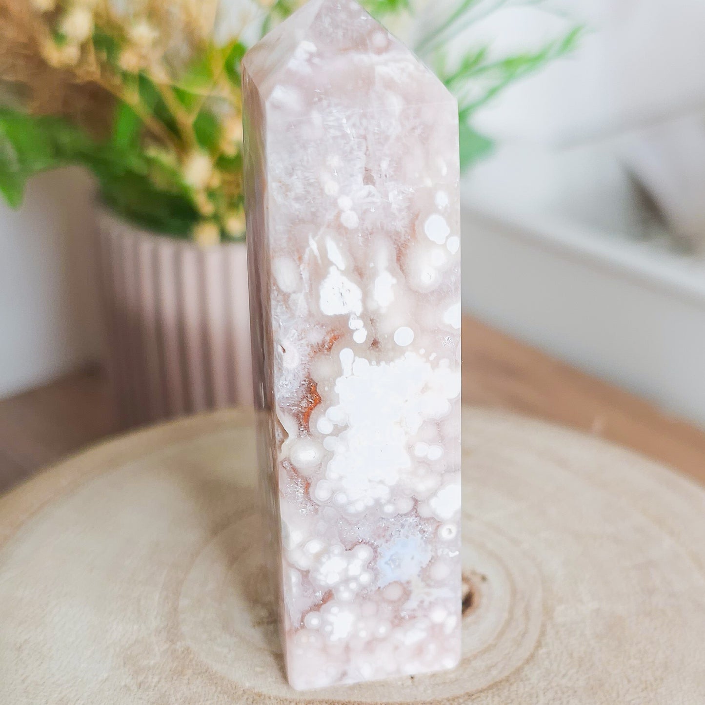 Pink Amethyst with Flower Agate and Quartz Tower