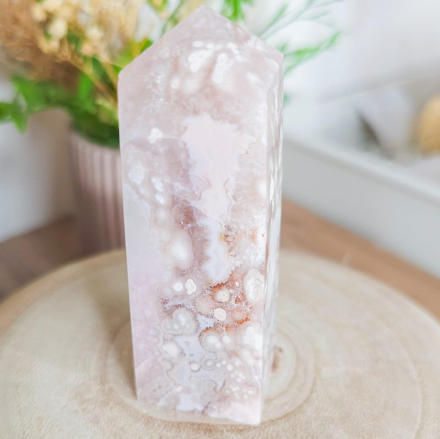 Pink Amethyst with Flower Agate and Quartz Tower