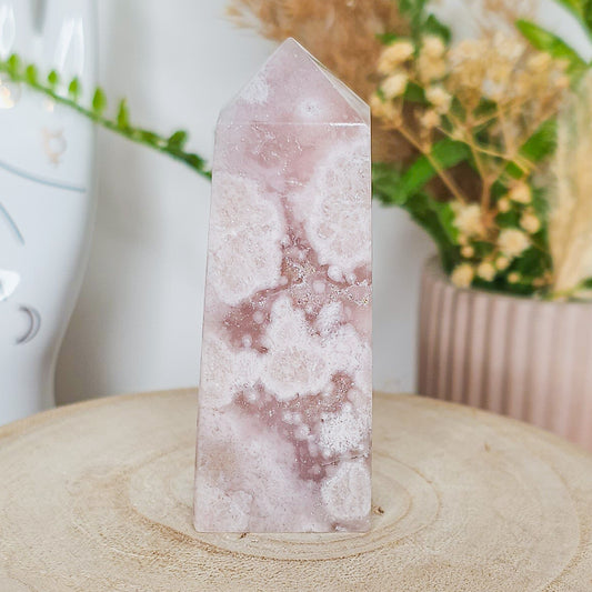 Pink Amethyst with Flower Agate Tower
